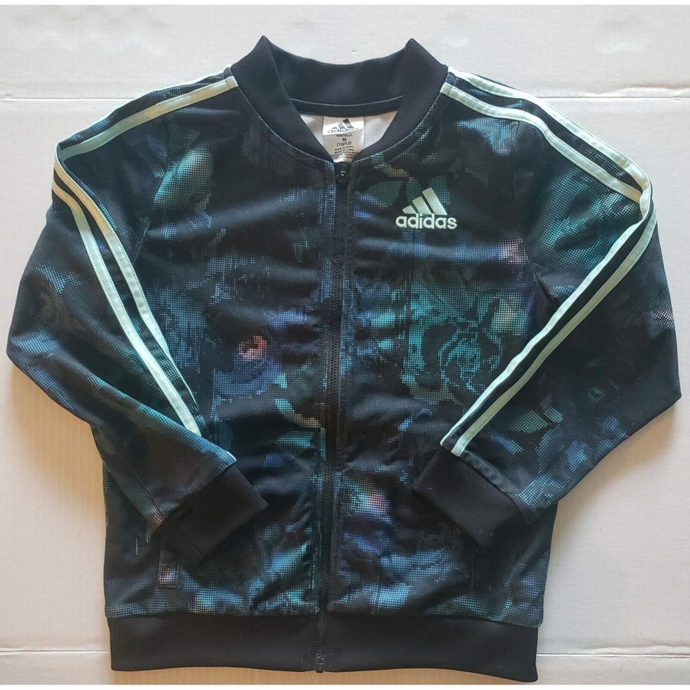 Adidas Jacket Floral Glow Print Tricot Zip Stand Collar Girls M 10 12